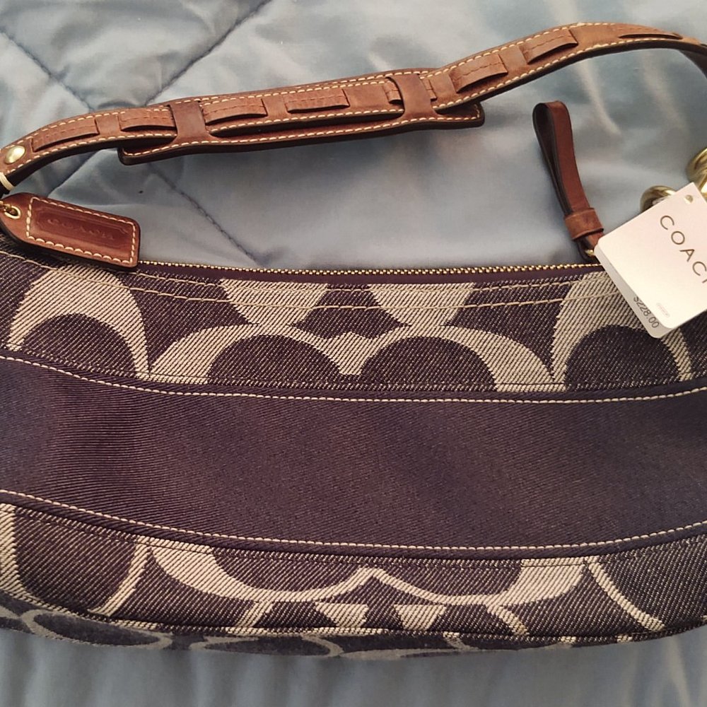 COACH DENIM AND LEATHER SMALL HANDBAG